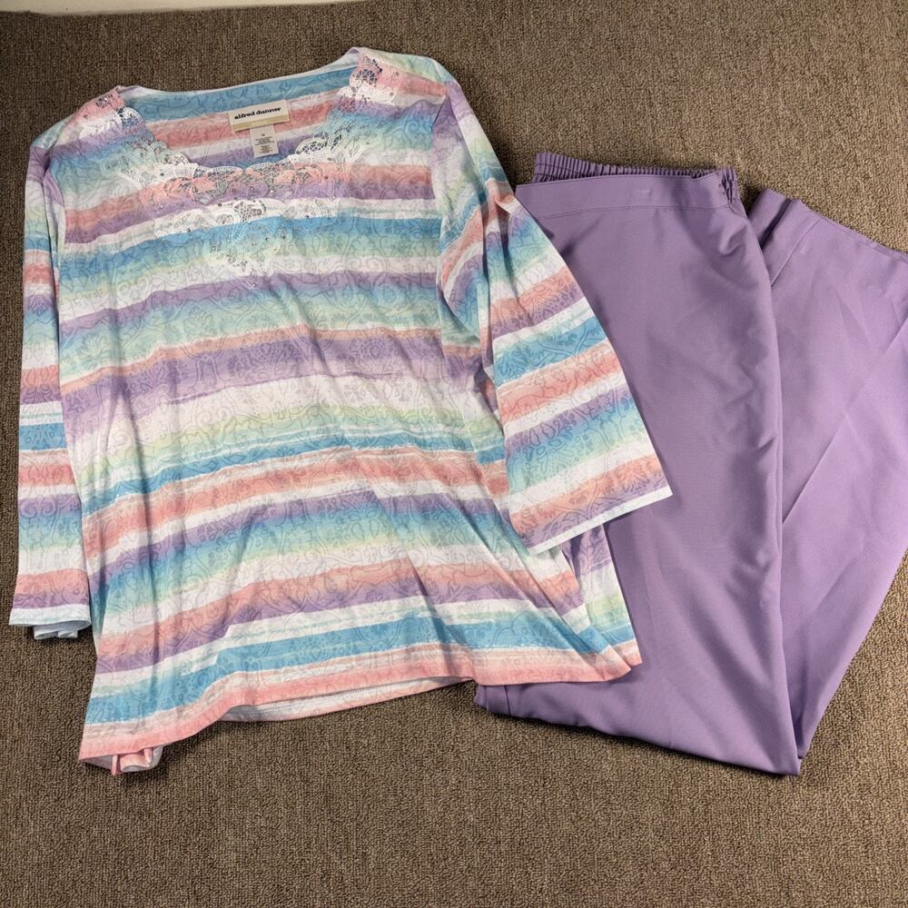 Alfred Dunner Outfit Pastel Top Polyester Pants 14 1X Top Purple